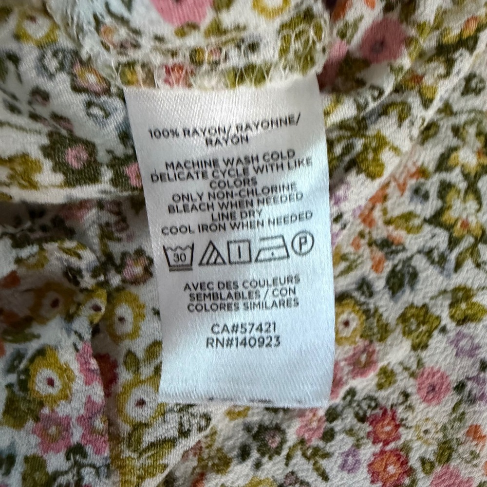 LOFT Floral Ruffle Sleeve Top Medium Multicolor Ditsy Print Rayon Blouse - Picture 4 of 4